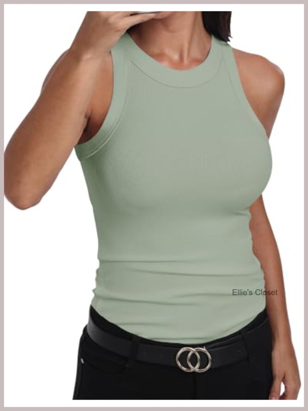 Sleeveless Racerback High Neck Fitted Tank Top Cotton Blend Stretchy Casual